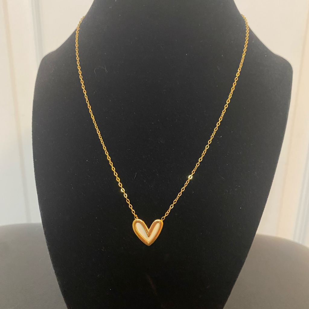 Elegant Gold Stainless Steel White 19 Heart Necklace